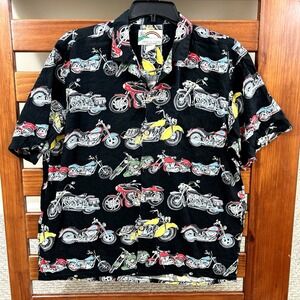 VTG Paradise Found Hawaiian Shirt Men's Large Motorcycles Honolulu Harley READ